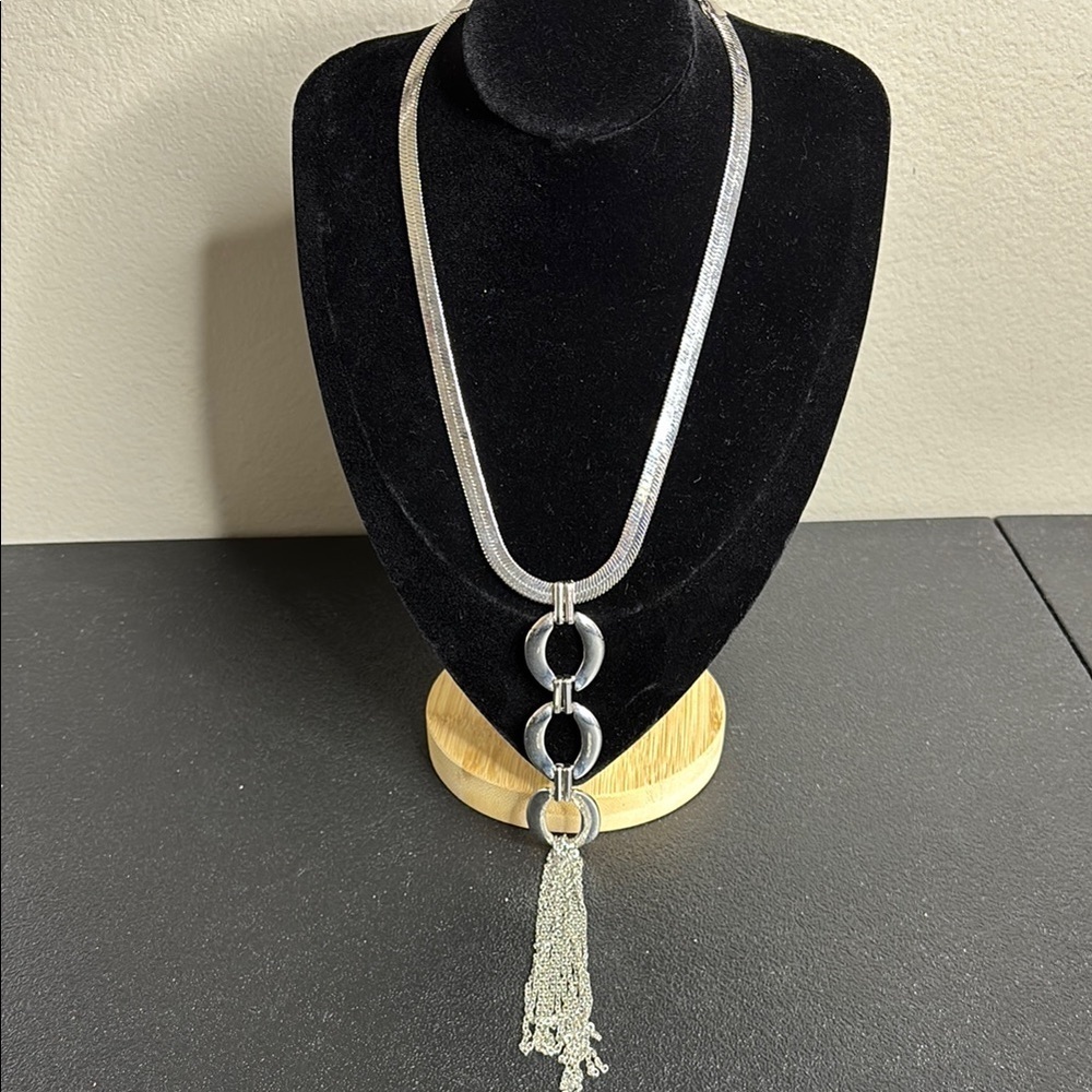 Snake Chain Statement Elegant Silver Necklace with Tassel